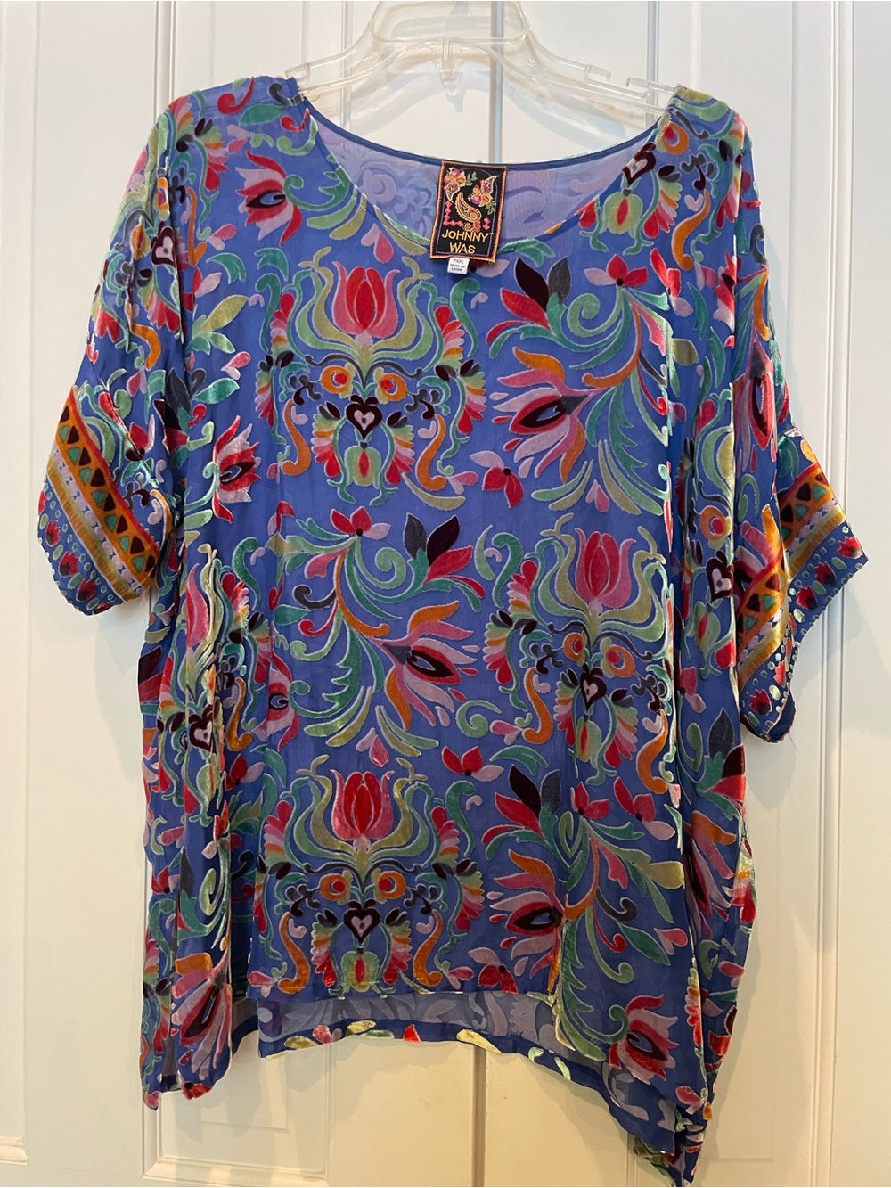 Johnny Was Blue Primula Burnout Mariafe Blouse retail $298